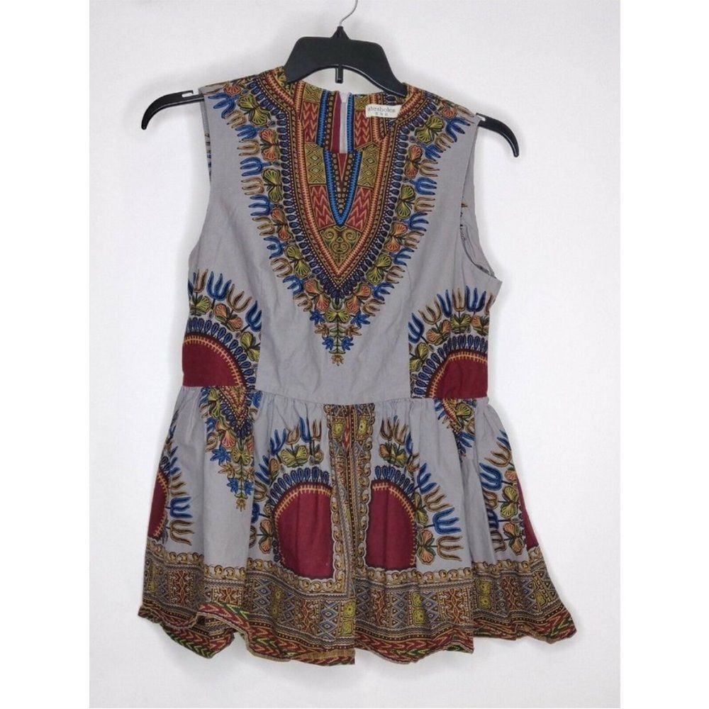 NWT Shenbolen Womens Multicolor Blouse Sleeveless Zip Closure 100% Cotton Size S